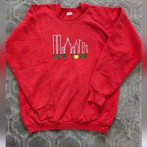 Vintage Fruit of the Loom Red New York Skyline Crewneck Sweater